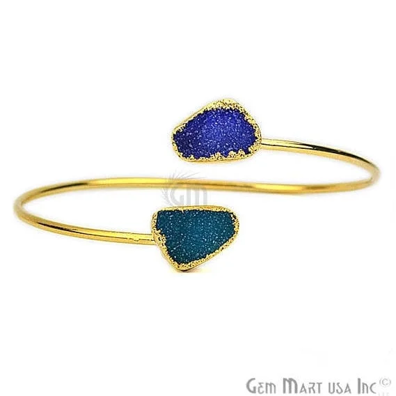 Elegant Adjustable Double Druzy Gemstone Stacking Bangle Bracelet