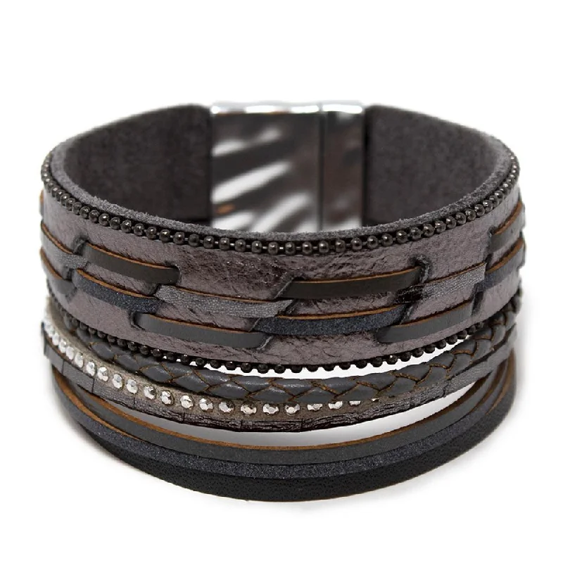 Five Row Braided Leather Bracelet Grey