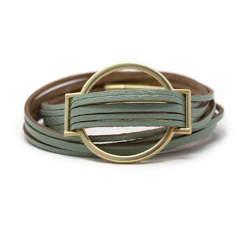 Five String Leather Wrap Bracelet with Gold Accent Mint