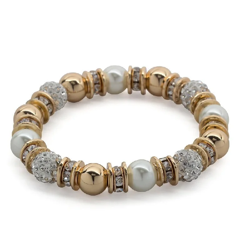 Fresh Water Pearl & Cubic Zirconia Gold Tone Stretch Bracelet