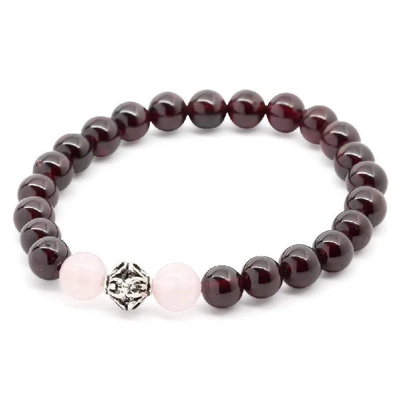 Garnet/Rose Quartz Stretch Bracelet with 925 Sterling Silver Bead