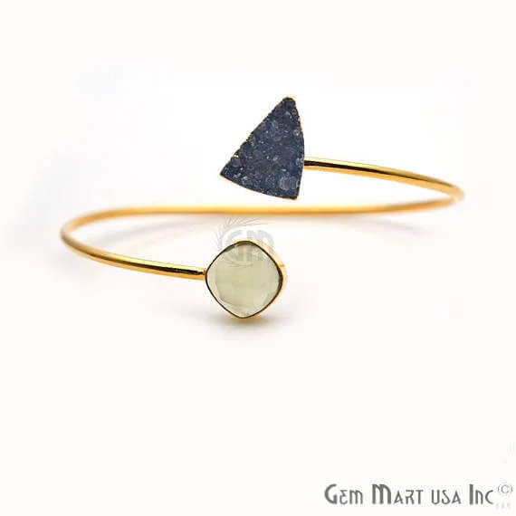 Gold Electroplated Adjustable Gemstone with Druzy Stacking Bangle Bracelet