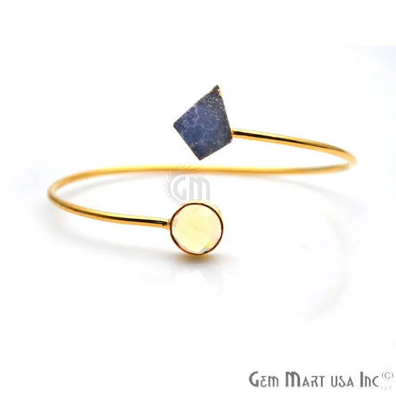 Gold Electroplated Adjustable Gemstone with Druzy Stacking Bangle Bracelet