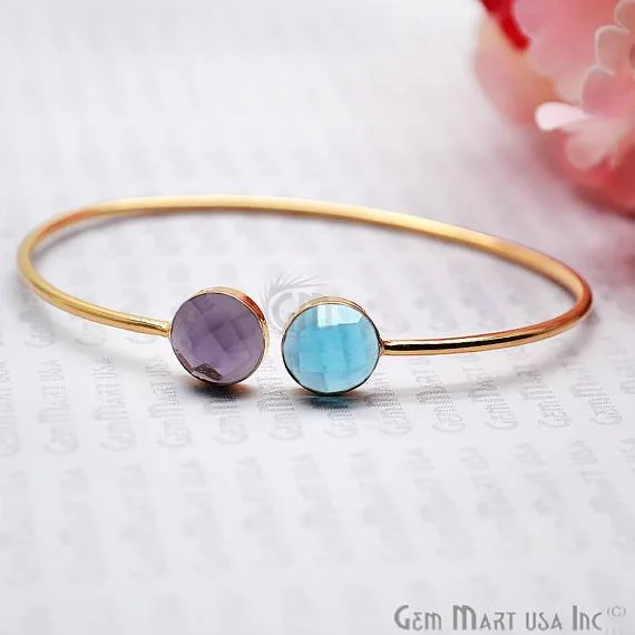 Gold Plated Round Shape 10mm Gemstone Adjustable Bangle Bracelets (Pick your Gemstone)