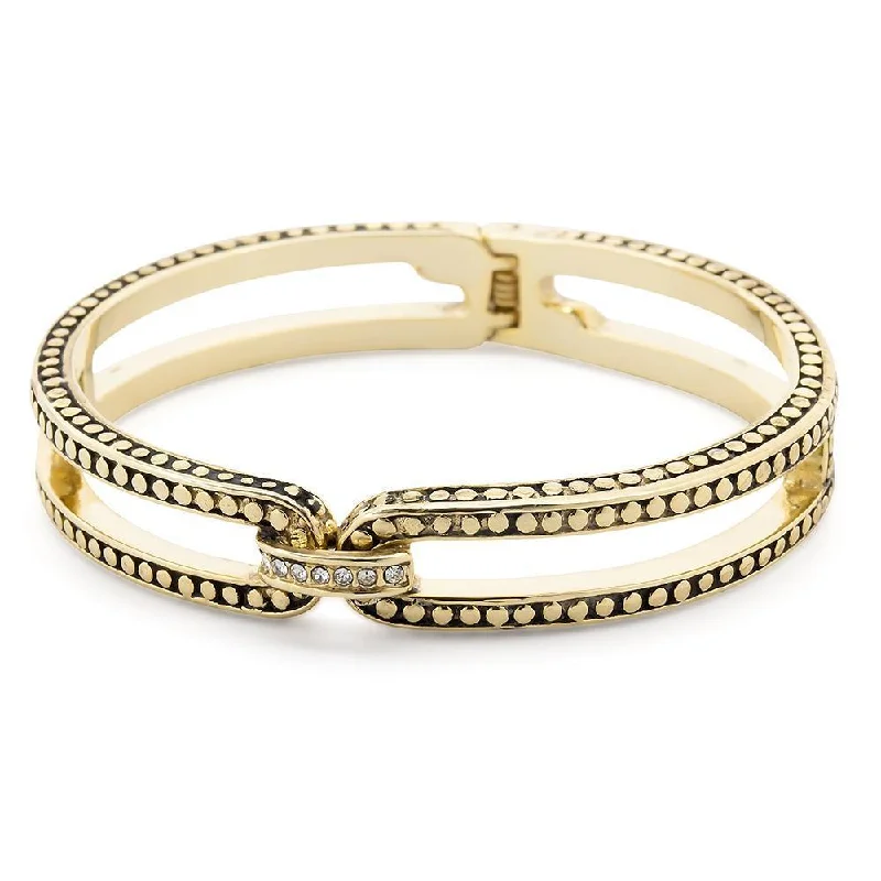 Gold Tone Dotted Bangle Bracelet with Crystal Link