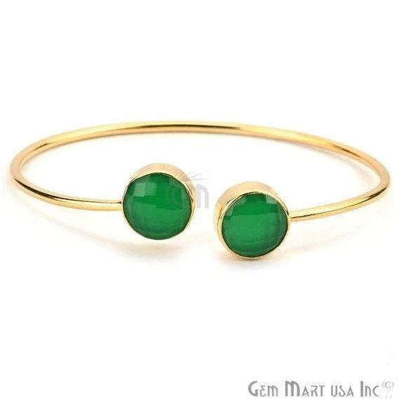 Green Onyx 12mm Round Shape Gold Plated Handmade Adjustable Bangle Bracelet