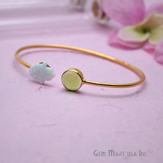 Peridot & Opal Handmade Adjustable Interlock Gold Plated Stacking Bangle Bracelet