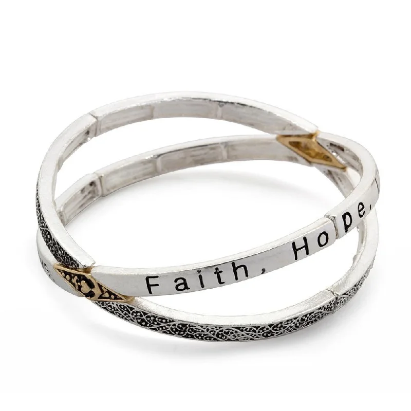 Inspirational Stretch Bracelet FaithHopeLove Two Tone