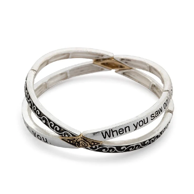 Inspirational Stretch Bracelet Footprints Two Tone