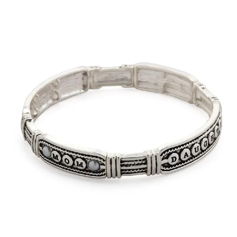 Inspirational Stretch Bracelet Mom Daughter Antique Silver