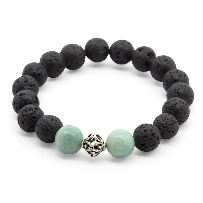 Lava Rock/Amazonite Stretch Bracelet with 925 Sterling Silver Bead