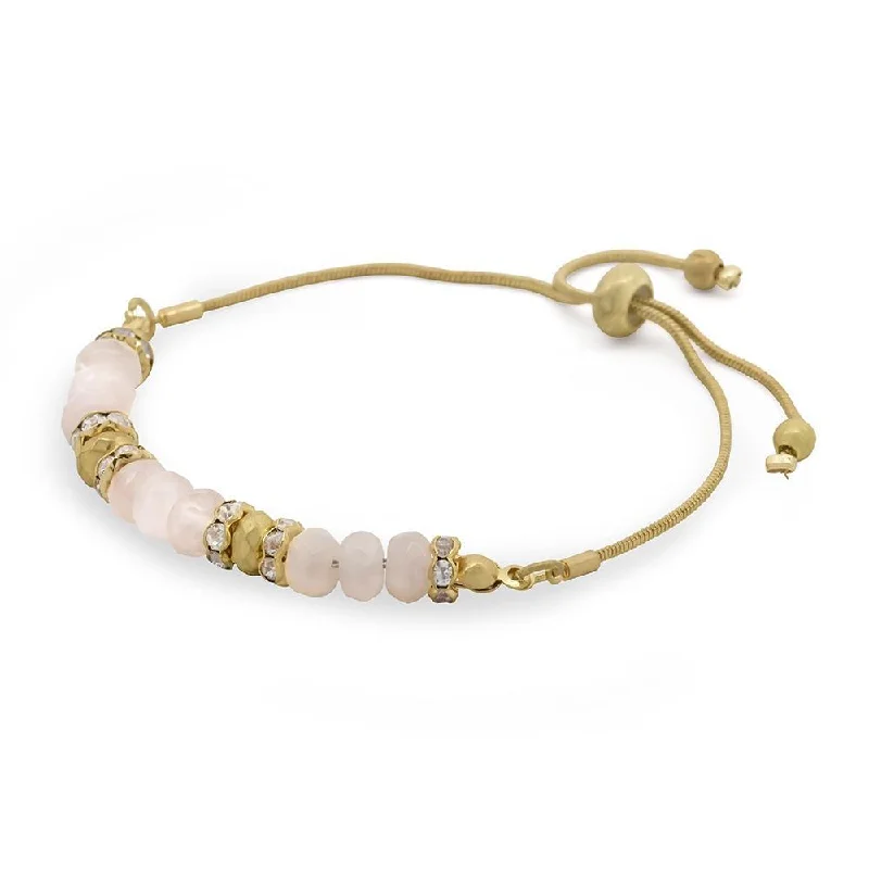 Light Pink Semi Precious Stone Adjustable Bracelet Gold Tone