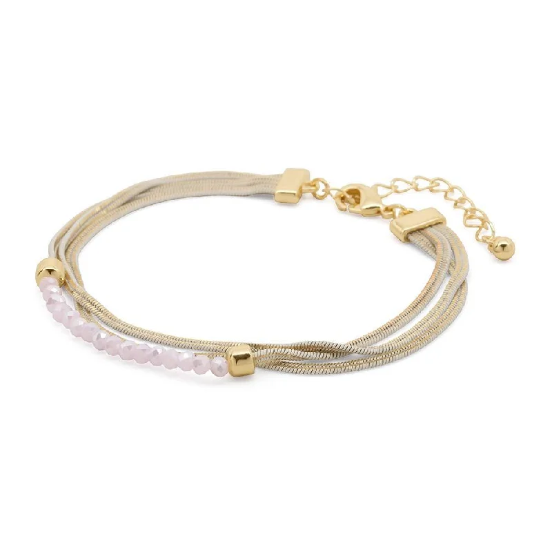 Liquid Metal Bracelet with Pink Glass Beads Gold/White