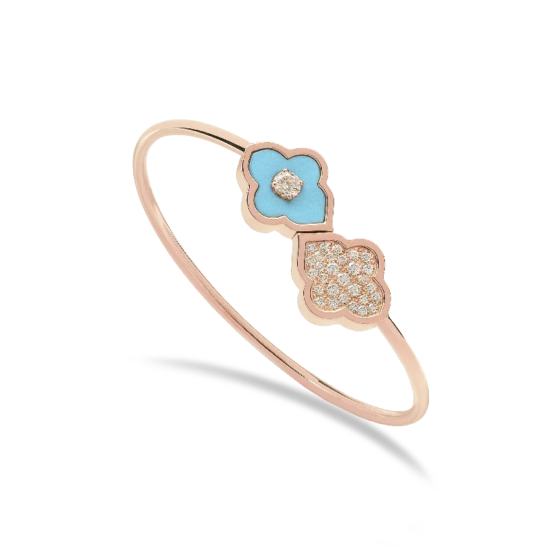 LUCE COLOUR - BRACELET FLEX TOI ET MOI ROSE GOLD PAVE TURQUOISE & 1 DIAMOND