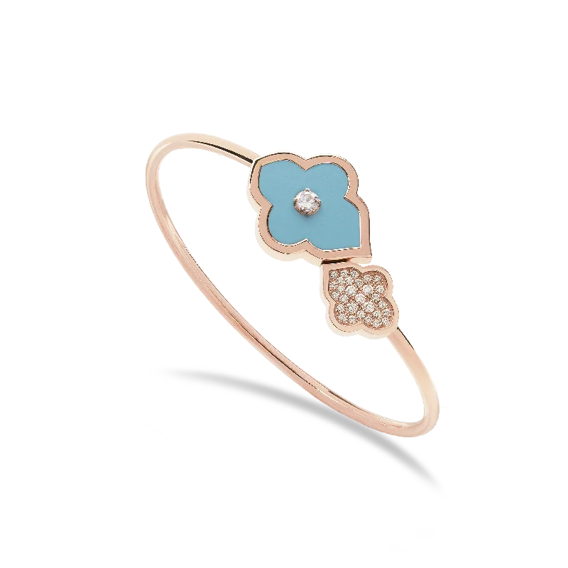 LUCE COLOUR - BRACELET FLEX TOI ET MOI S-M ROSE GOLD PAVE TURQUOISE & 1 DIAMOND