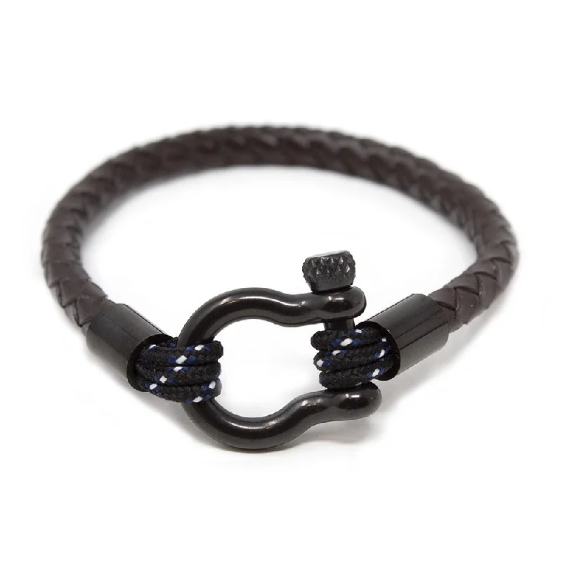 Men's Braided Leather Bracelet with Shackle Brown Medium