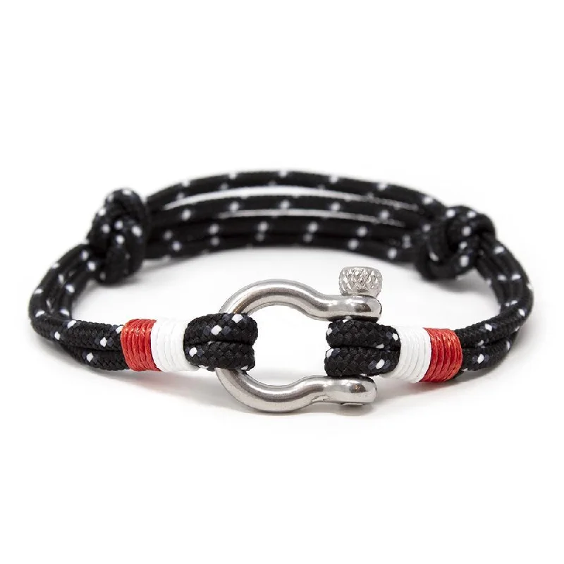 Men's Rope Bracelet with Shackle Black and White