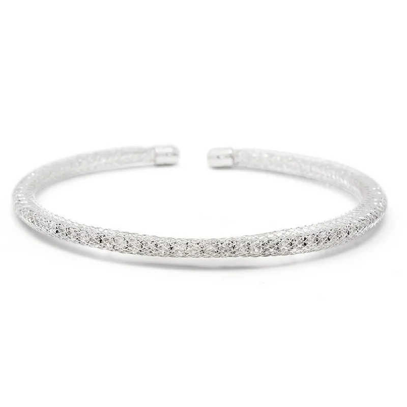 Mesh Clear Crystal Bracelet Bangle Rhodium Plated