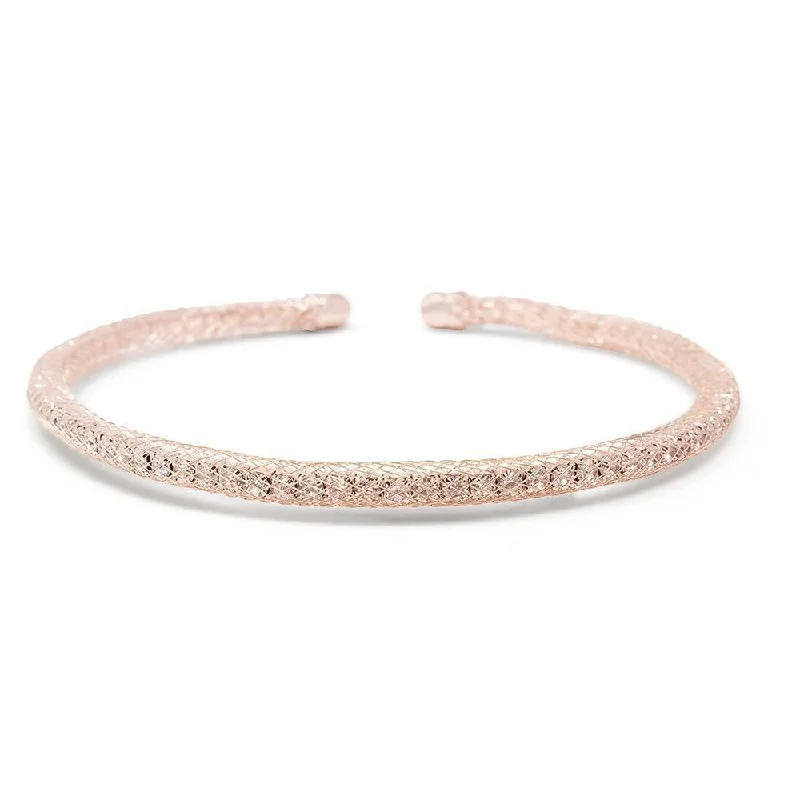 Mesh Clear Crystal Bracelet Bangle Rose Gold Tone