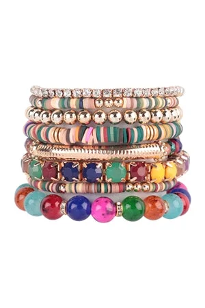 MIX BEAD CHARM STRETCHABLE BRACELET-DARK MULTICOLOR