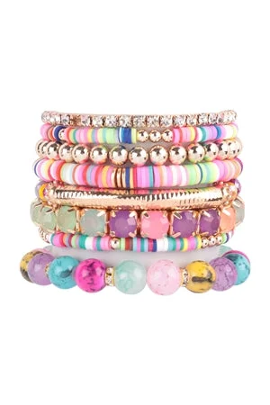 MIX BEAD CHARM STRETCHABLE BRACELET-Light MULTICOLOR