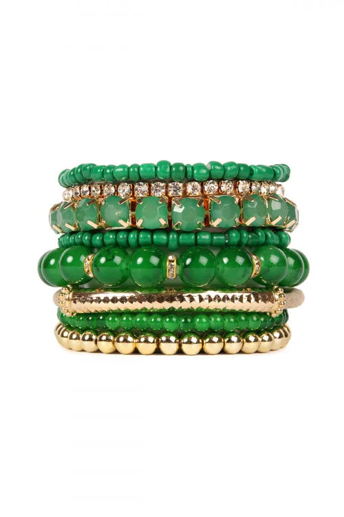 MULTI STONE BEADS STACKABLE BRACELET -Dark Green