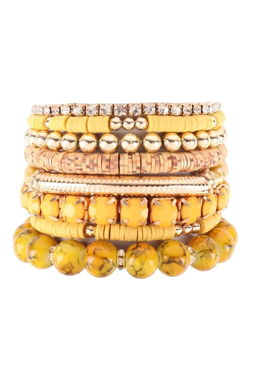 MULTI STONE BEADS STACKABLE BRACELET -Mustard Yellow