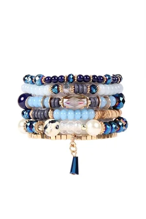 MULTI STONE BEADS STACKABLE BRACELET - Navy