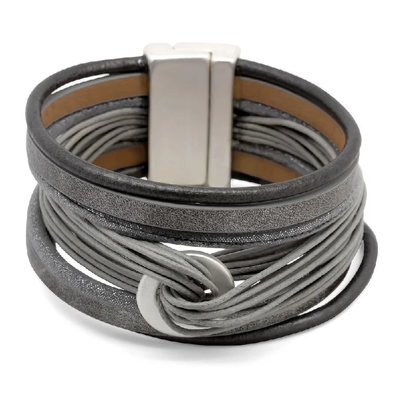 Multi String Bracelet with Ring Matte Silver Grey