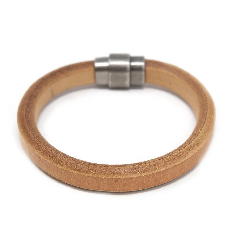 Plain Leather Bracelet with Antique Silver Clasp Camel Large