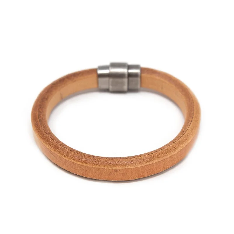 Plain Leather Bracelet with Antique Silver Clasp Camel Medium