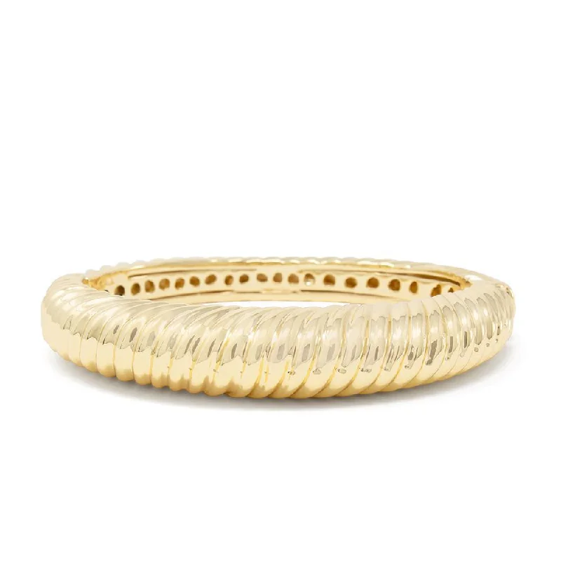 Ribbed Band Hinged Bracelet Gold Tone