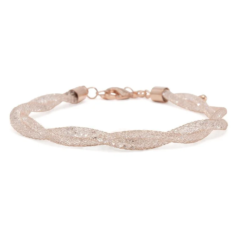 Rose Gold Tone Twisted Bracelet Mesh with Crystals