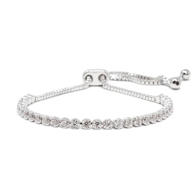 Round CZ Slide Tennis Bracelet Rhodium Plated