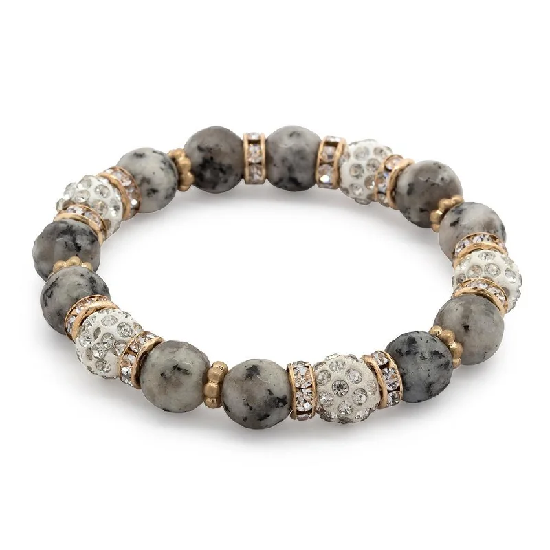 Semi Precious Stone Stretch Bracelet CZ Pave and Marble