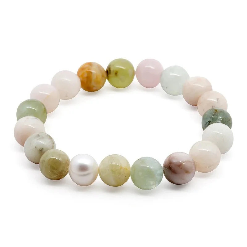 Semi Precious Stone Stretch Bracelet Mixed Colors with Pearl