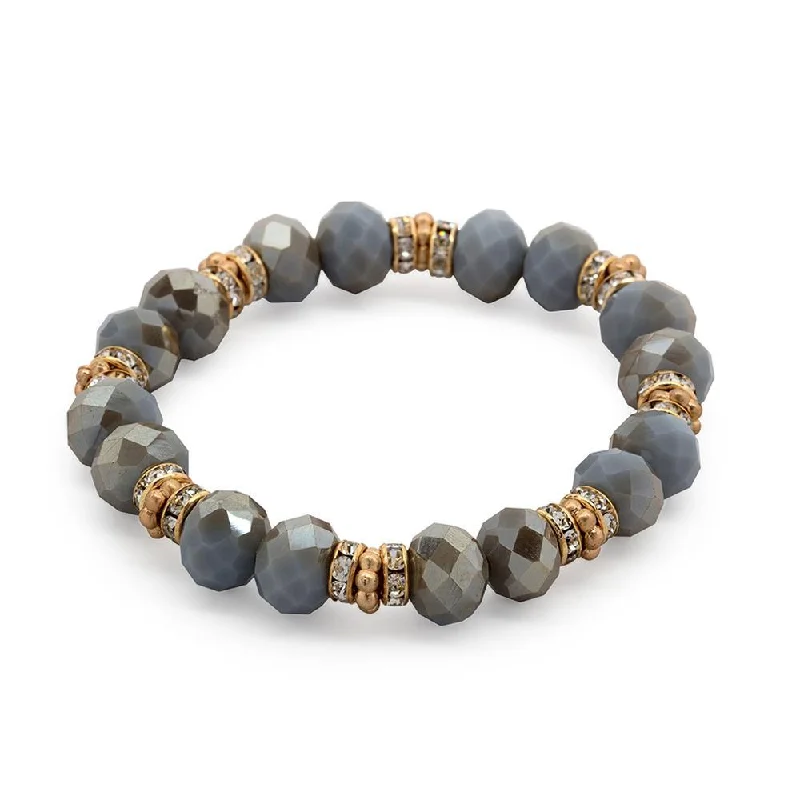 Semi Precious Stone Stretch Bracelet with CZ Grey Gold