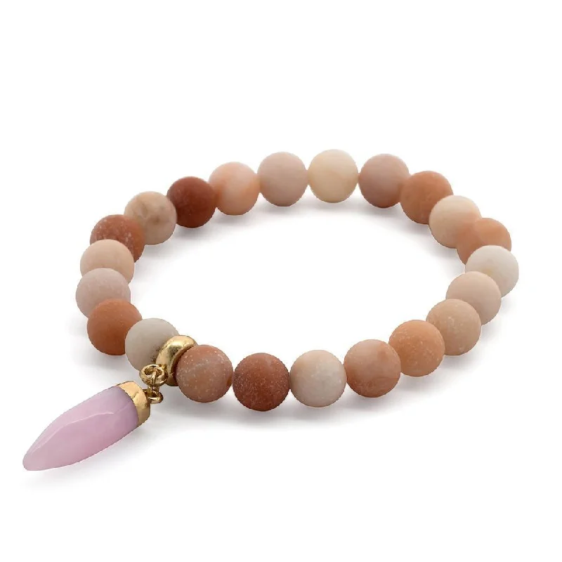 Semi Precious Stone Stretch Bracelet with Icicle Peach