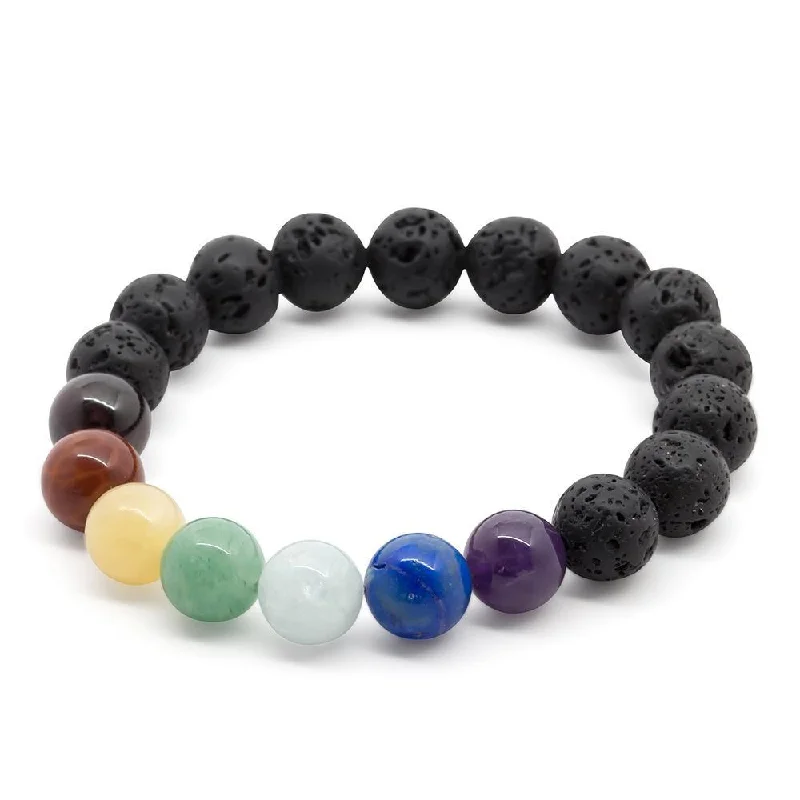 Seven Chakras Diffuser Stretch Bracelet Lava Stone