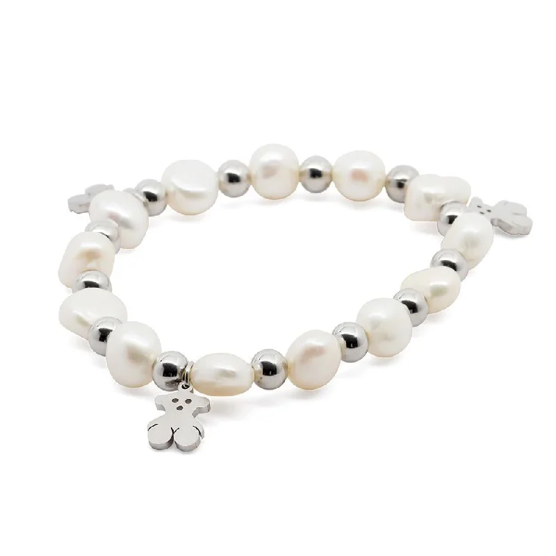 Stainless Steel Bear Stretch Bracelet Pearl