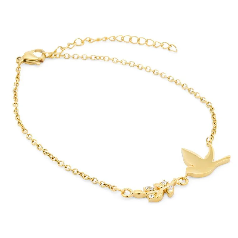 Stainless Steel Bird and Leaf Bracelet Gold Plated