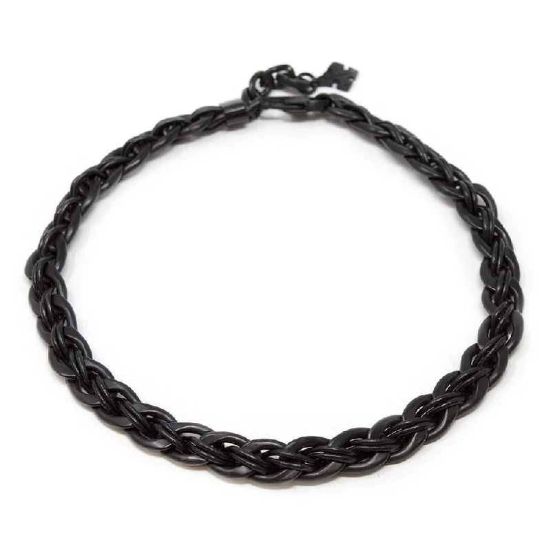 Stainless Steel Black Ion Plated Chain Black Leather Anchor Charm Wrap Bracelet