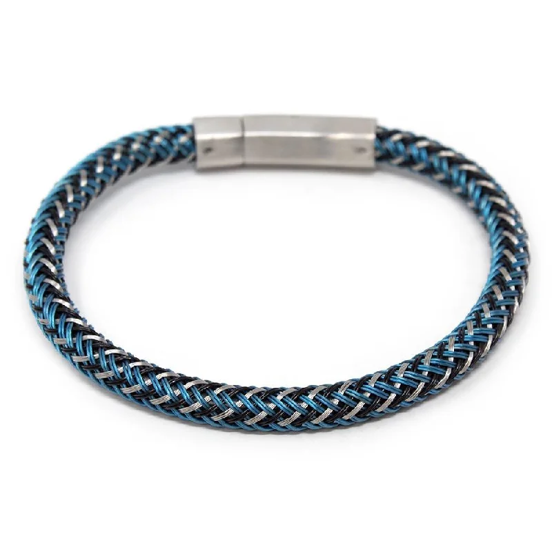 Stainless Steel Blue Black Silver Weave Bracelet