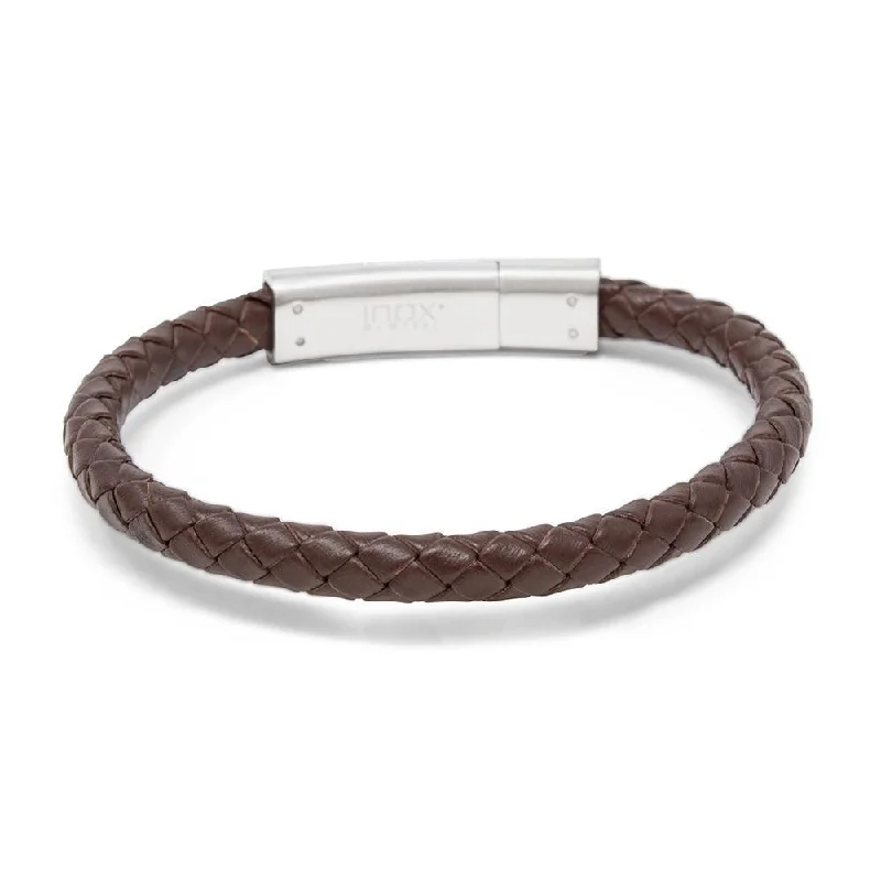 Stainless Steel Brown Braided Leather Bracelet with Anchor