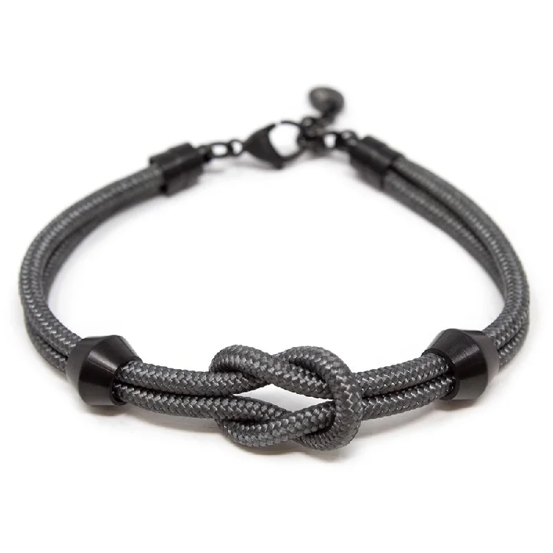 Stainless Steel Grey Nylon Paracord Knot with Black Ion Plated Beads Bracelet