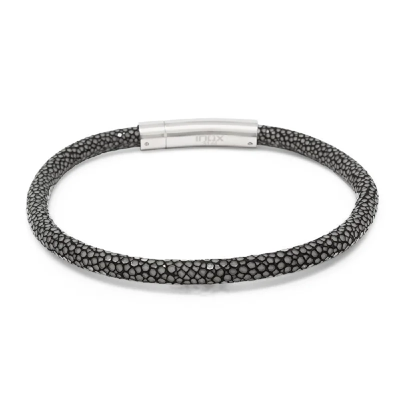 Stainless Steel Grey Stingray Leather Bracelet