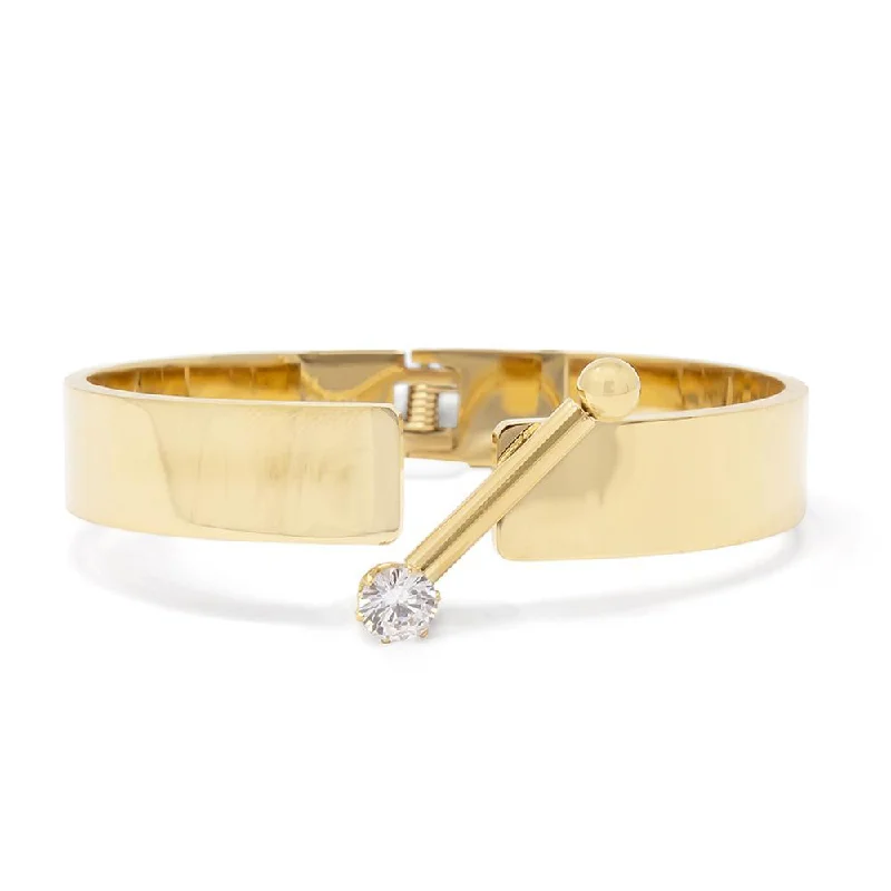 Stainless Steel Hinged Bracelet with Crystal Bar Gold Plated