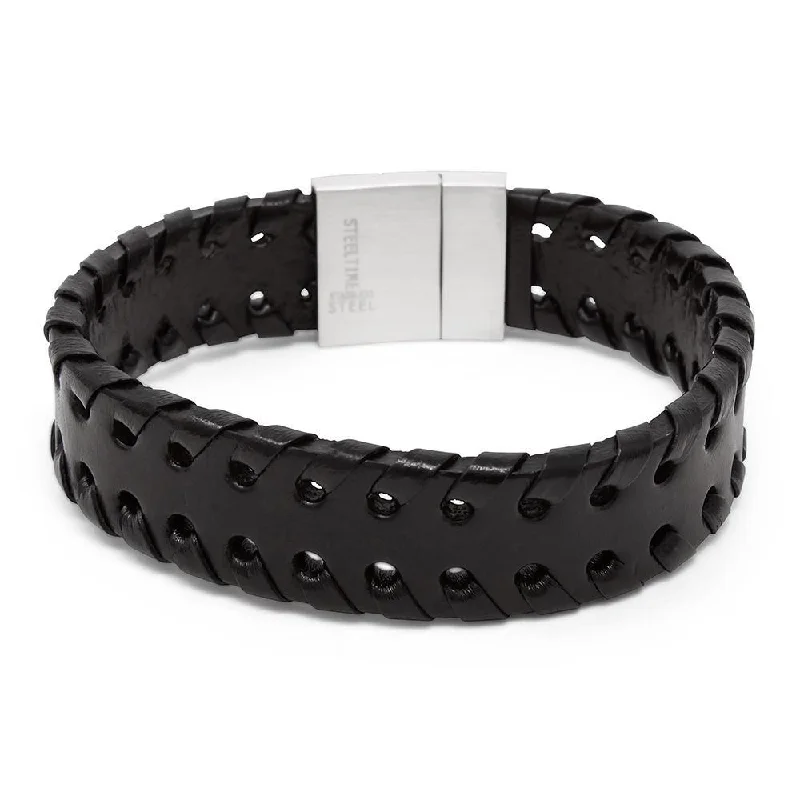 Stainless Steel Leather Bracelet Woven