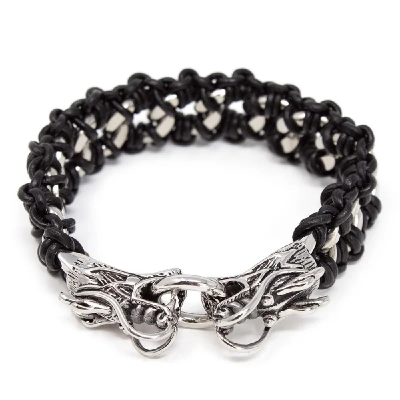 Stainless Steel Leather Dragon Head Bracelet