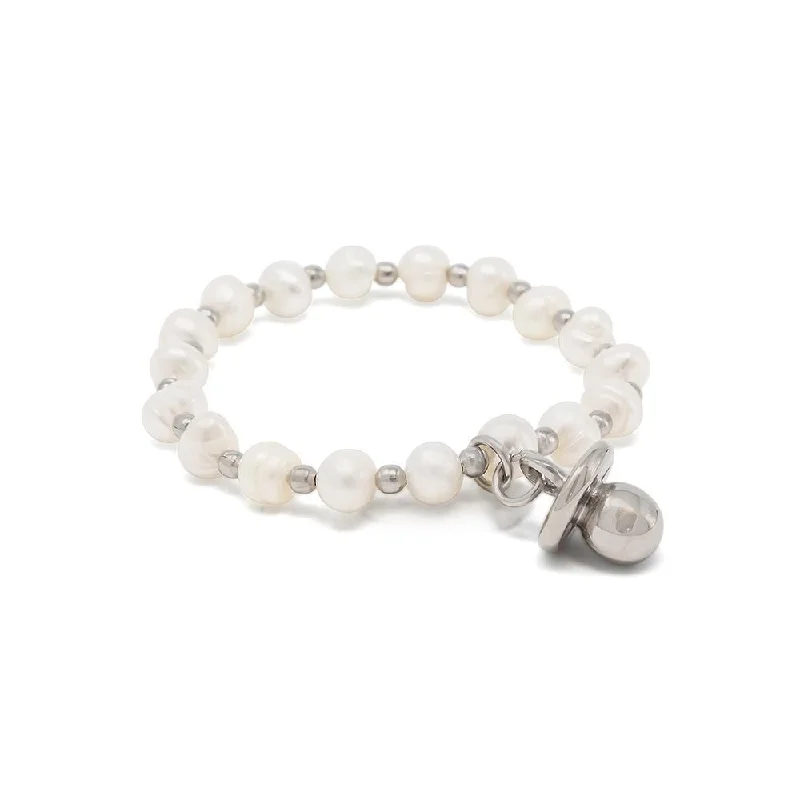 Stainless Steel Pacifier Pearl Stretch Bracelet